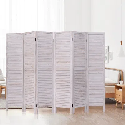 Hivvago 6 Panels Classic Venetian Wooden Slat Room Screen-white