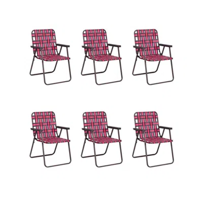 Hivvago 6 Pcs Folding Beach Chair Camping Lawn Webbing Chair-blue In Pink
