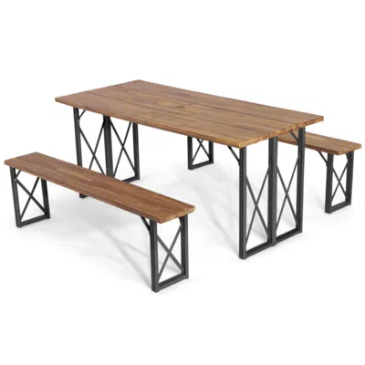 Hivvago 6-person Outdoor Patio Dining Table Set With 2 Inch Umbrella Hole In Gold