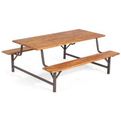 Hivvago 6-person Outdoor Picnic Table And Bench Set With 2 Inch Umbrella Hole In Green