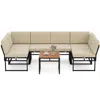 Hivvago 6 Piece Outdoor Sectional Sofa Set Metal Conversation Set With Cushions-beige
