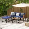 Hivvago 6 Piece Patio Acacia Wood Conversation Sofa Set With Ottomans And Coffee Table-navy