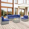 Hivvago 6 Piece Patio Conversation Sofa Set With Tempered Glass Coffee Table-navy