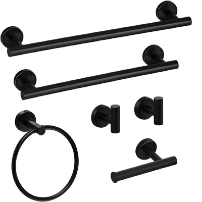Hivvago 6-piece Stainless Steel Wall-mounted Bathroom Towel Rack Set - Matte Black