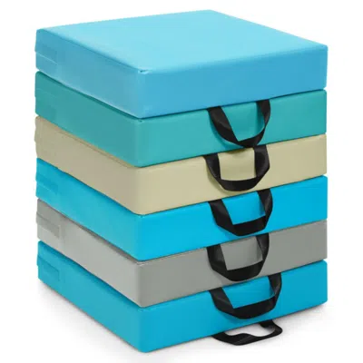 Hivvago 6 Pieces 15 Inches Square Toddler Floor Cushions Flexible Soft Foam Seating With Handles-blue
