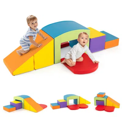 Hivvago 6 Pieces Foam Climbing Blocks Soft Play Climbing For Toddlers With Tunnel-multicolor