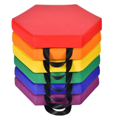 Hivvago 6 Pieces Multifunctional Hexagon Toddler Floor Cushions Classroom Seating With Handles-multicolor