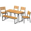 Hivvago 6 Pieces Outdoor Acacia Wood Dining Set With Bench And 2 Inches Umbrella Hole
