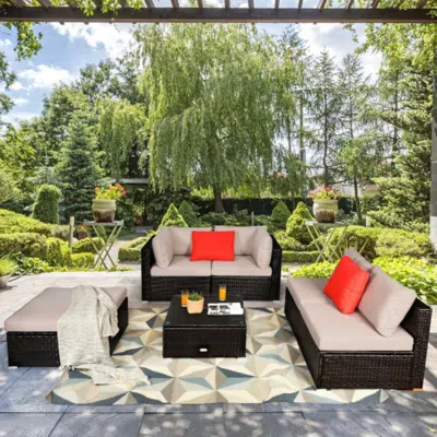 Hivvago 6 Pieces Outdoor Patio Rattan Sectional Sofa Set With Coffee Table-black