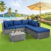 Hivvago 6 Pieces Outdoor Rattan Sofa Set With Seat And Back Cushions-navy