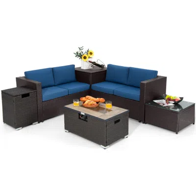 Hivvago 6 Pieces Outdoor Wicker Furniture Set With 32 Inch Propane Fire Pit Table In Black