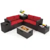 Hivvago 6 Pieces Outdoor Wicker Furniture Set With 32 Inch Propane Fire Pit Table In Black