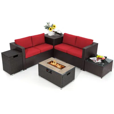 Hivvago 6 Pieces Outdoor Wicker Furniture Set With 32 Inch Propane Fire Pit Table In Black