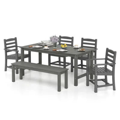 Hivvago 6 Pieces Patio Dining Bench Set Outdoor Hdpe Weather Resistant Table And Chairs Set In Gray