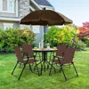 Hivvago 6 Pieces Patio Dining Set Folding Chairs Glass Table Tilt Umbrella For Garden-coffee