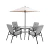 Hivvago 6 Pieces Patio Dining Set With Umbrella And Stackable Cushioned Chairs