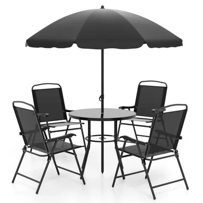 Hivvago 6 Pieces Patio Dining Set With Umbrella With 4 Folding Armchairs