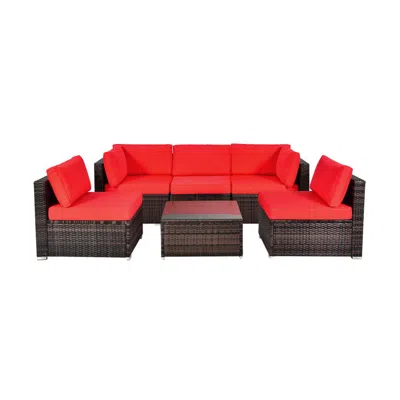 Hivvago 6 Pieces Patio Rattan Furniture Set With Cushions And Glass Coffee Table