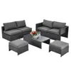 Hivvago 6 Pieces Patio Rattan Furniture Set With Glass Table And Cushioned Seat In Black