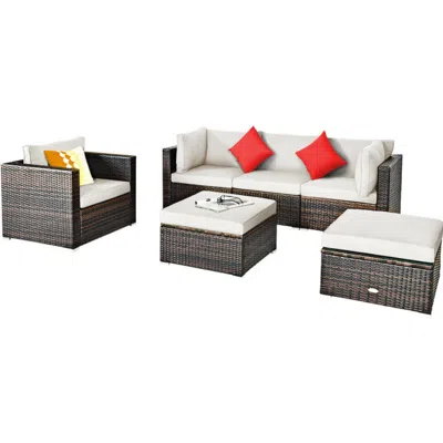 Hivvago 6 Pieces Patio Rattan Furniture Set With Sectional Cushion In Gray