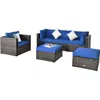 Hivvago 6 Pieces Patio Rattan Furniture Set With Sectional Cushion In Blue