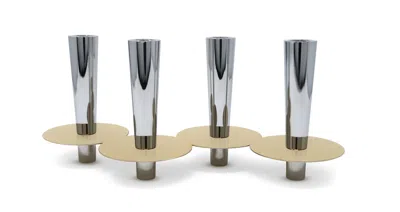 Hivvago 6" Silver And Gold Stainless Steel Tabletop Four Light Taper Candle Holder In Gray