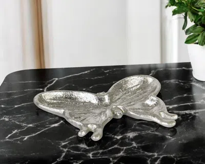 Hivvago 6" Silver Cast Iron Butterfly Handmade Trinket Tray