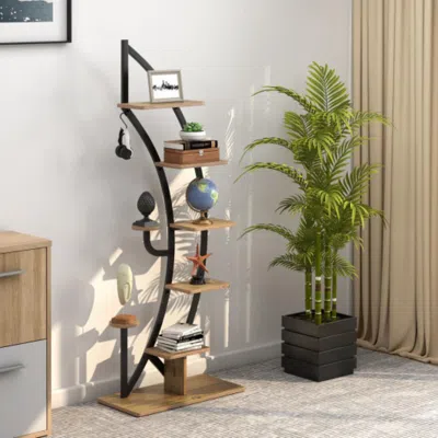 Hivvago 6 Tier 9 Potted Metal Plant Stand Holder Display Shelf With Hook-natural In Neutral