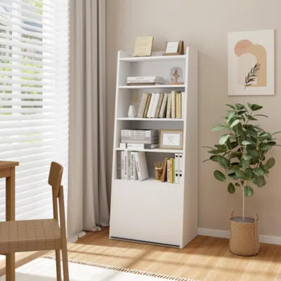 Hivvago 6-tier Bookcase Freestanding Ladder Bookshelf With 2 Adjustable Shelves And Flip Up Door-white