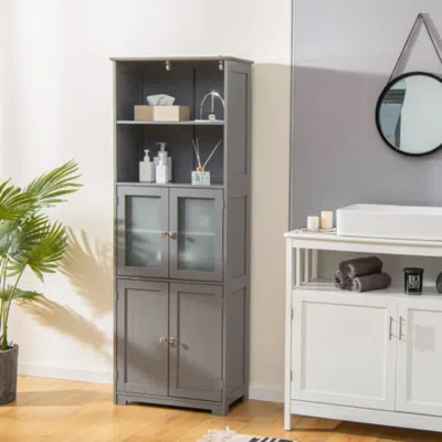 Hivvago 6-tier Freestanding Bathroom Cabinet With 2 Open Compartments And Adjustable Shelves-gray