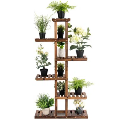 Hivvago 6 Tier Garden Wooden Shelf Storage Plant Rack Stand In Brown