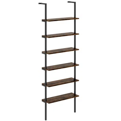 Hivvago 6-tier Ladder Shelf 72 Inches Industrial Wall Mounted Bookshelf In Brown