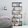 Hivvago 6 Tier S-shaped Bookshelf Storage Display Bookcase Decor Z-shelf -black