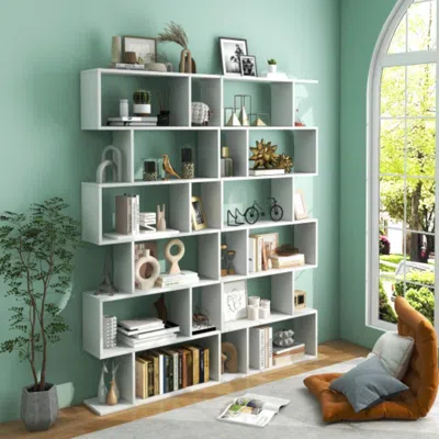 Hivvago 6 Tier S-shaped Bookshelf Storage Display Bookcase Decor Z-shelf -white