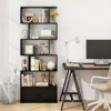 Hivvago 6-tier S-shaped Freestanding Bookshelf With Cabinet And Doors-black