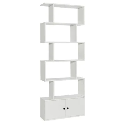 Hivvago 6-tier S-shaped Freestanding Bookshelf With Cabinet And Doors-white
