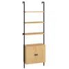 Hivvago 6-tier Wall Mounted Ladder Bookshelf With Rattan Cabinet