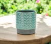 Hivvago 6" Turquoise Geometric Ceramic Indoor Outdoor Round Pot Planter In Green