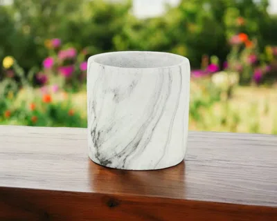 Hivvago 6" White And Gray Marbleized Ceramic Indoor Outdoor Round Pot Planter