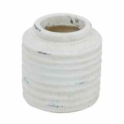 Hivvago 6" White Stoneware Round Jug Vase