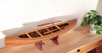 Hivvago 6" Wood Brown Solid Wood Hand Painted Model Boat Tabletop Sculpture