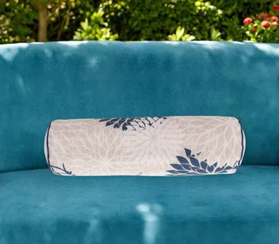 Hivvago 6" X 20" Beige Blue And Ivory Bolster Floral Indoor Outdoor Throw Pillow In Gray