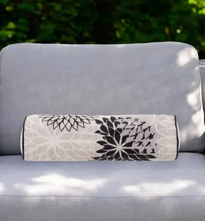 Hivvago 6" X 20" Black Gray And White Bolster Floral Indoor Outdoor Throw Pillow
