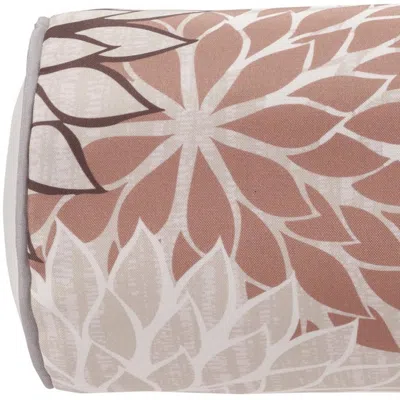 Hivvago 6" X 20" Brown Beige And Ivory Bolster Floral Indoor Outdoor Throw Pillow