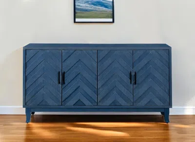 Hivvago 60" Blue Textural Chevron Distressed Wood Sideboard With Four Doors