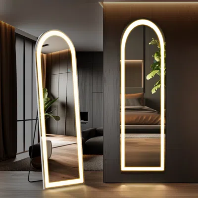Hivvago 60" Clear Arch Lighted Frameless Full Length Mirror In Brown