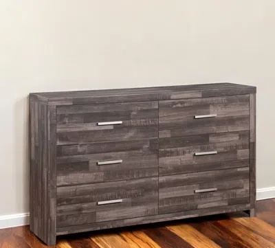 Hivvago 60" Dark Brown Solid And Manufactured Wood Six Drawer Double Dresser