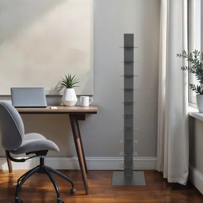Hivvago 60" Dark Gray Metal Ten Shelf Modern Tower Bookcase