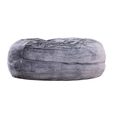 Hivvago 60 Inch Bean Bag, Round Shape, Foam Filling, Polyester Upholstery, Gray