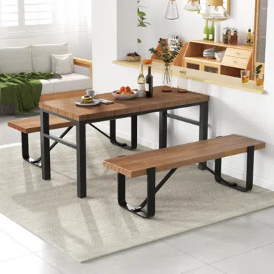 Hivvago 60 Inch Entryway Bench Rustic Farmhouse Wooden Shoe Rack With Metal Frame-natural